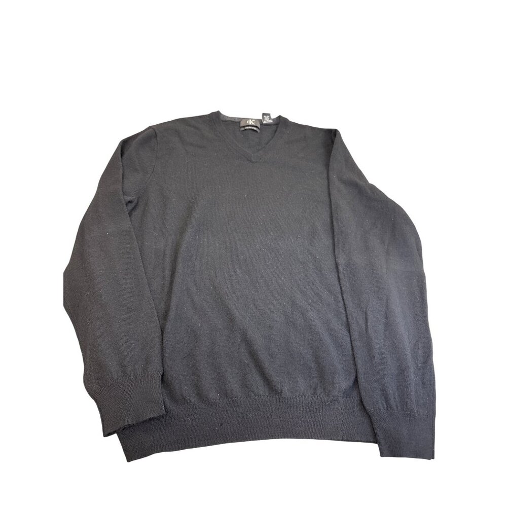 Calvin Klein Mens Black Merino Wool V-Neck Sweater L/G SKU 7704